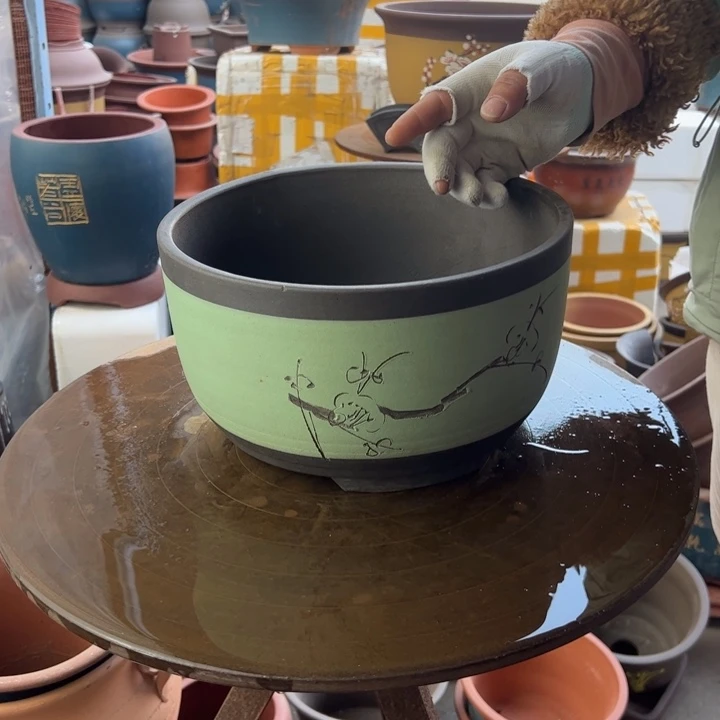 紫砂宜兴紫砂花盆苹果绿绿萝大