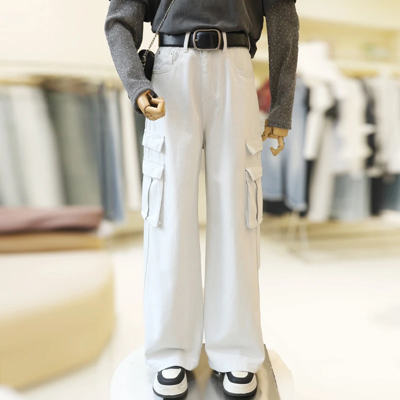 zaw大码加大女裤胖妹妹显瘦裤子阔腿工装牛仔裤女休闲百搭/25126