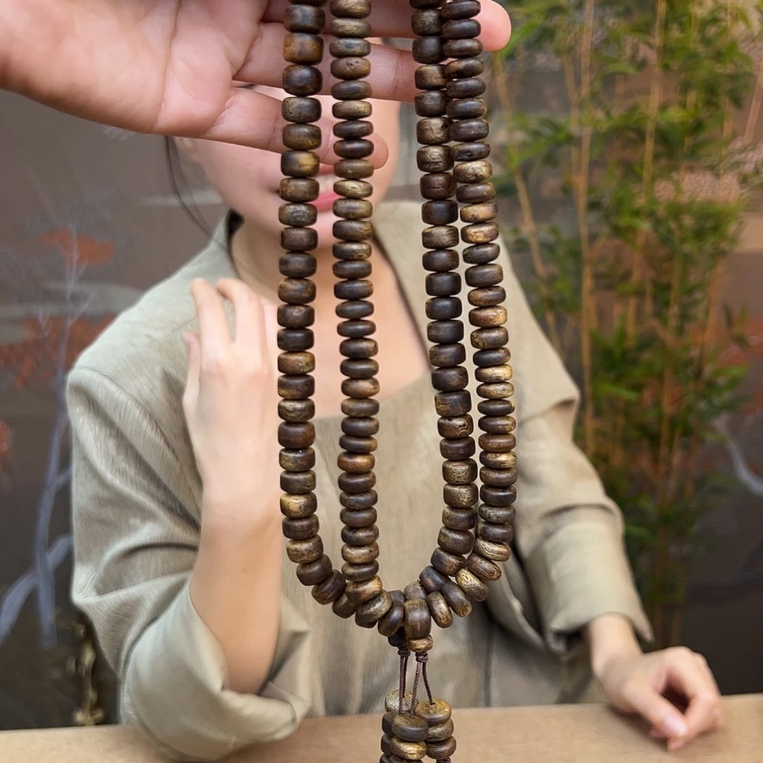 沉香手串海南老白奇金丝蜜结红油算盘珠双圈多样性发其一