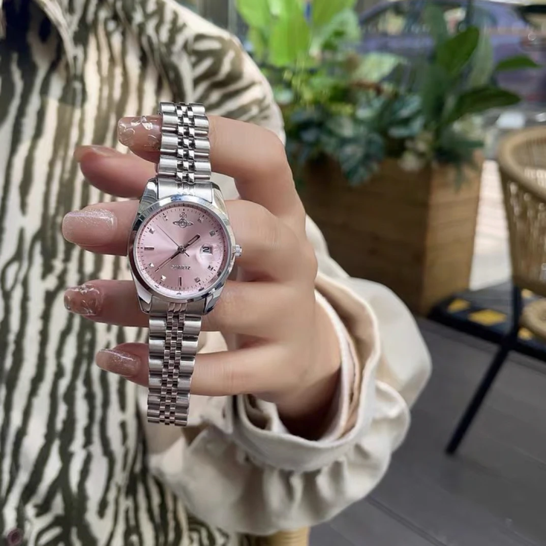 西太后手表碎冰蓝女士轻奢小众土星白月光少女粉色时尚薇薇安同款
