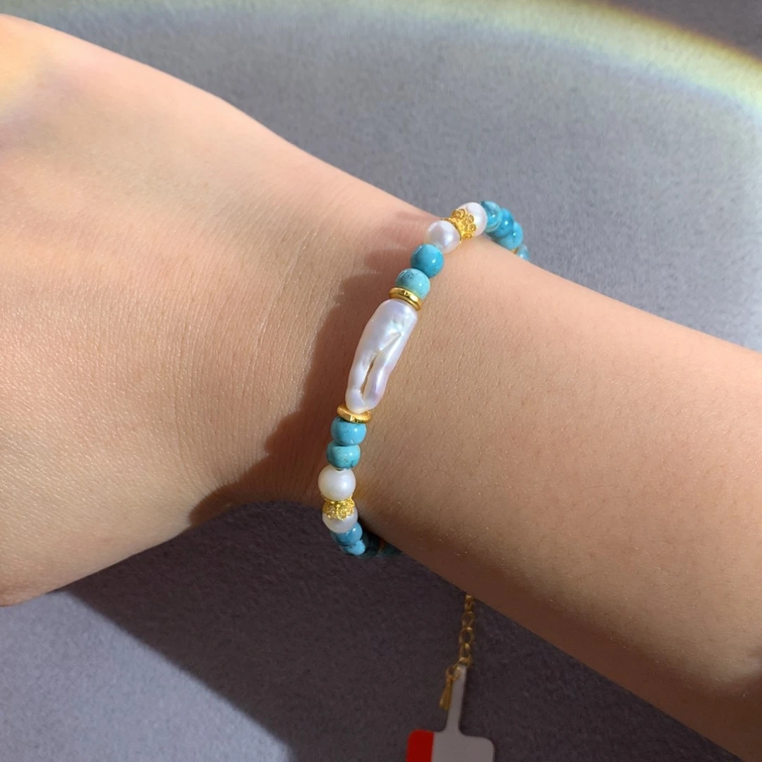 未镶嵌绿松石雾霾蓝设计款手链