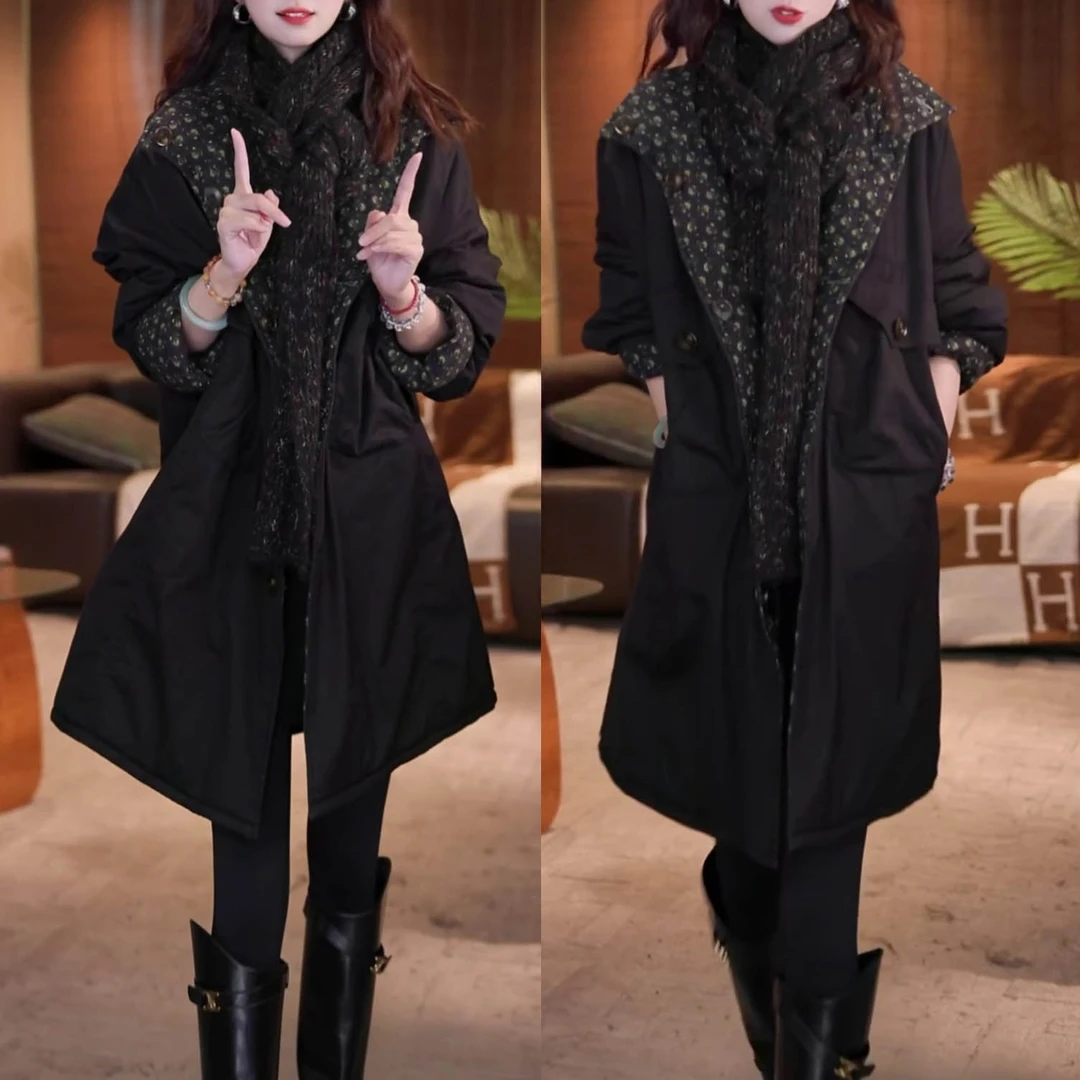 时尚复古双面穿棉衣外套2025冬季新款宽松显瘦加厚保暖立领棉服女