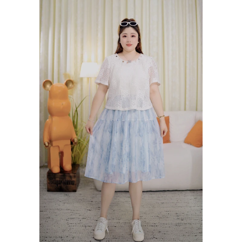 时尚轻奢重工钩花刺绣假两件拼接裙女收腰显瘦减龄连衣裙L2860