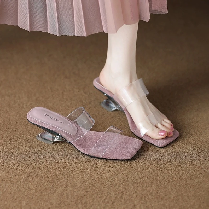 时尚绝美高雅风2025年夏季女士外搭配裙装外穿透明水晶材质高跟凉