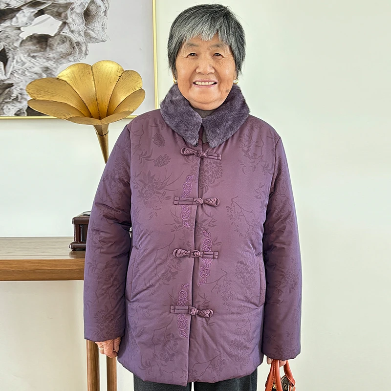奶奶老年人冬装女短款加绒加厚棉服外套中老年妈妈装洋气国风衣服