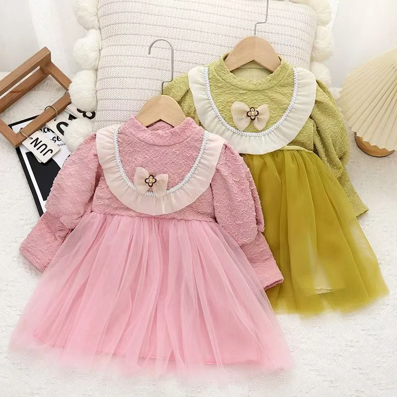 女童连衣裙春秋长袖公主裙洋气女宝韩版网纱小童蓬蓬裙