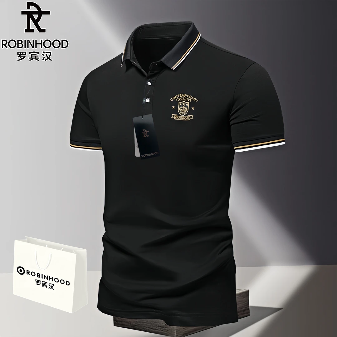 罗宾汉/ROBINHOOD夏季冰丝短袖T恤男士Polo衫高端潮牌翻领上衣服