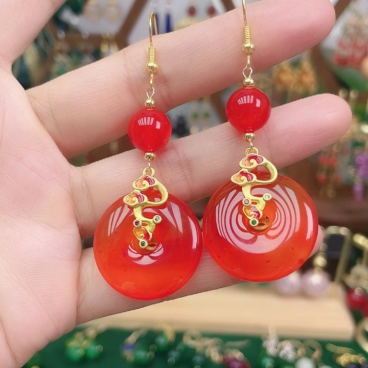 玛瑙/玉髓合金耳饰