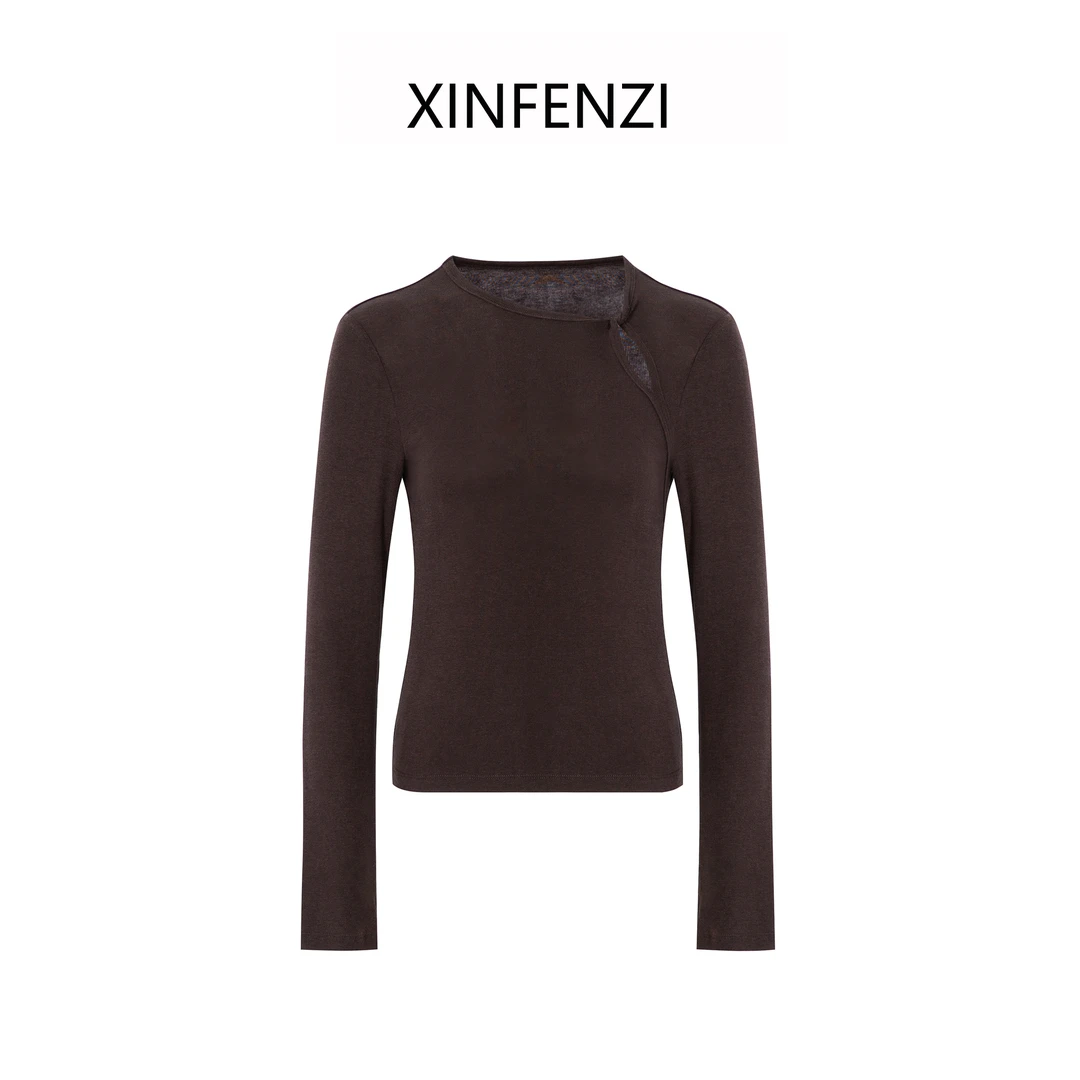 【糖果咖】 XINFENZI 简约修身显瘦微镂空设计感长袖打底 WS34311
