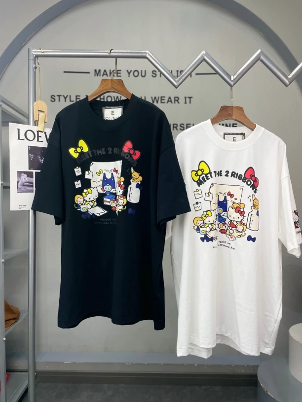 君家双色猫猫蝴蝶结设计短袖