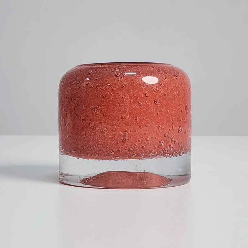 【直径10cm】摩瑟家居【西瓜红气泡烛台-中号】HCDF花瓶摆件玻璃陶瓷
