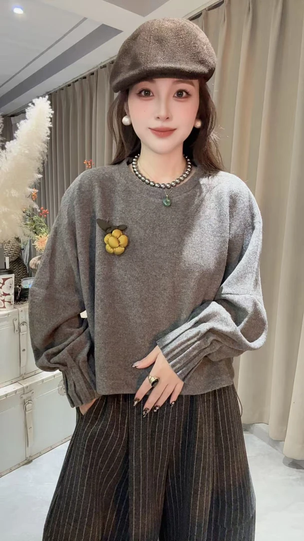 HUIHUI 韩系蝙蝠袖毛呢卫衣