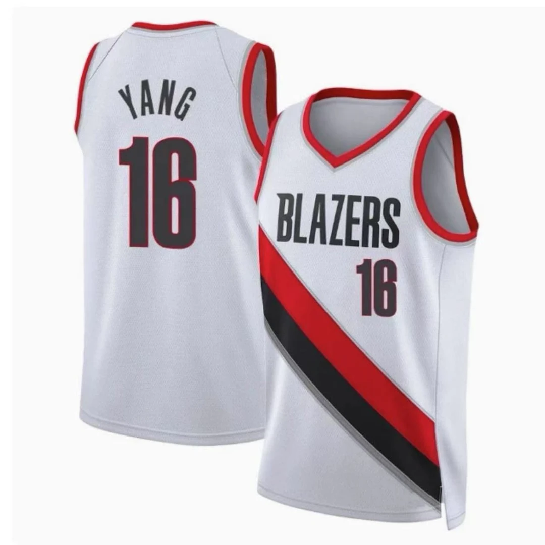 2025开拓者16号杨瀚森白色热压篮球训练速干透气运动服