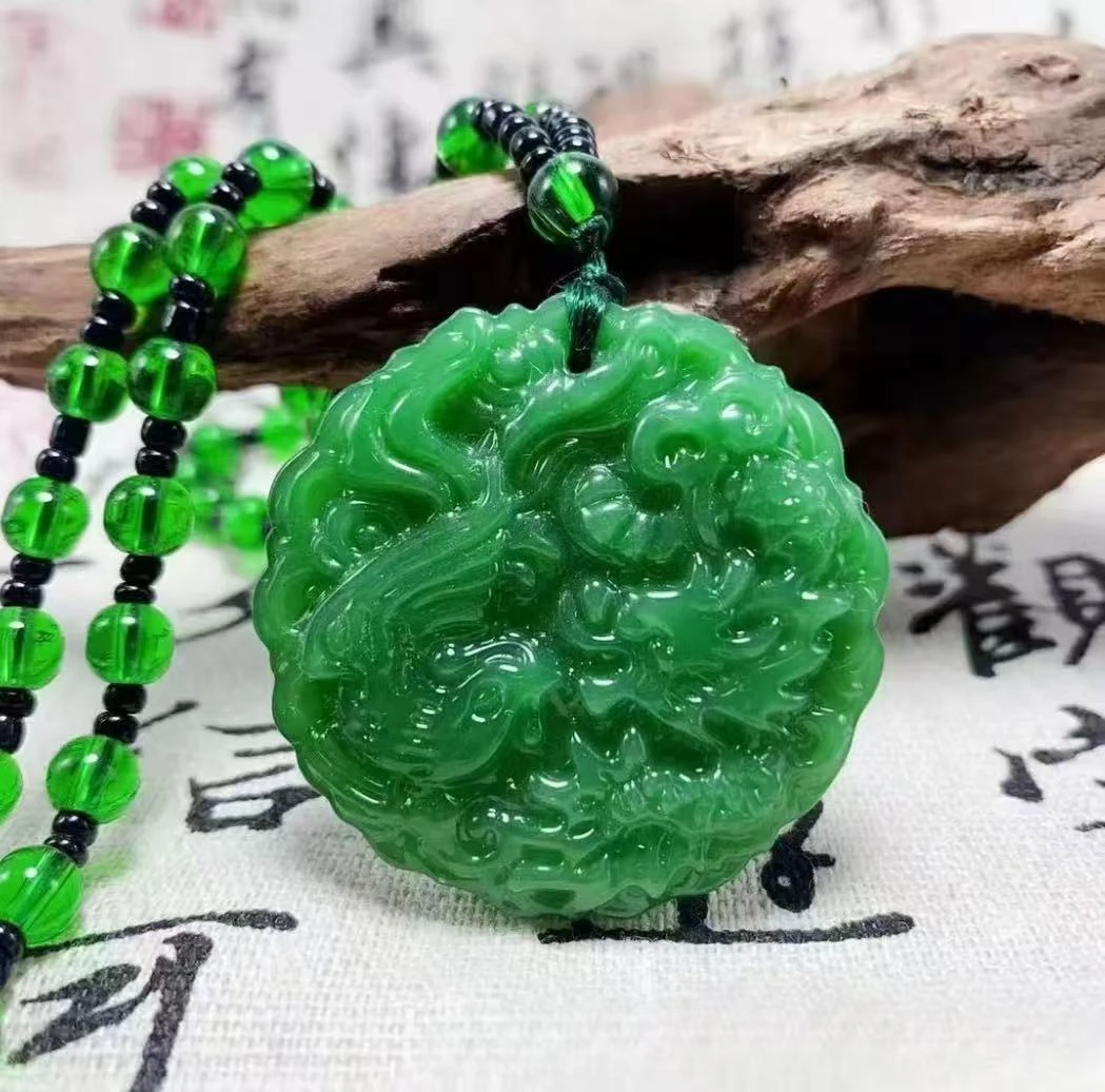 非金属玻璃吊坠  龙凤呈祥如意仿玉石吊坠吉祥富贵项链款送礼佳品