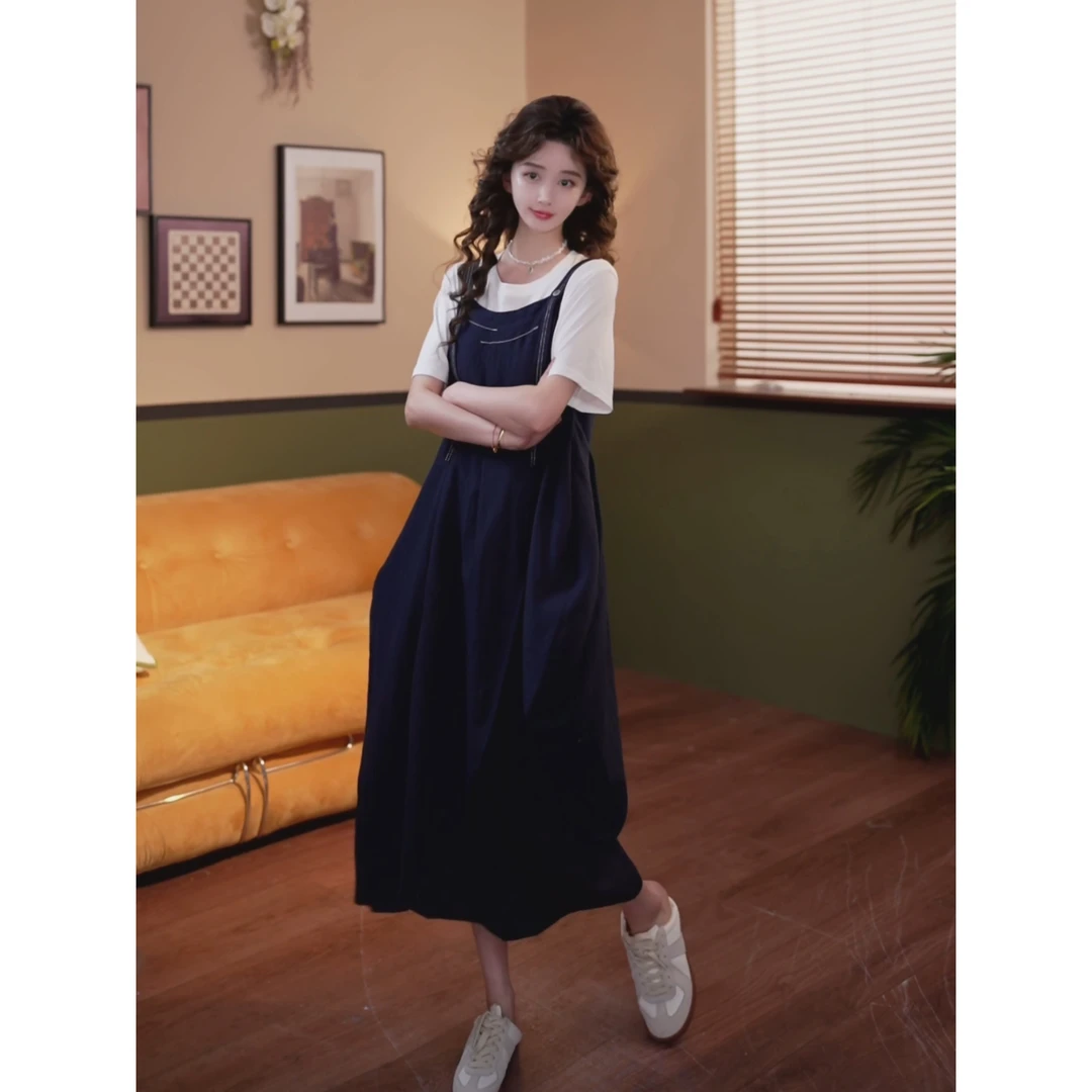 余紫绮.【恣亦】时尚百搭洋气吊带牛仔连衣裙女Z325265