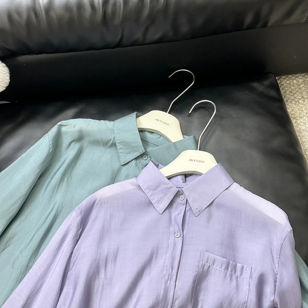 【锦衣鹊羽】绿紫丝滑设计感衬衫