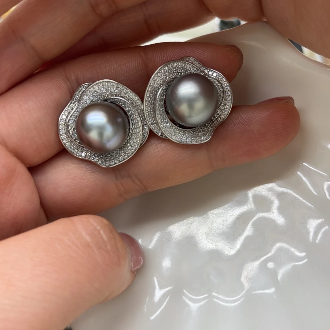 耳饰银S925镶嵌海水珍珠