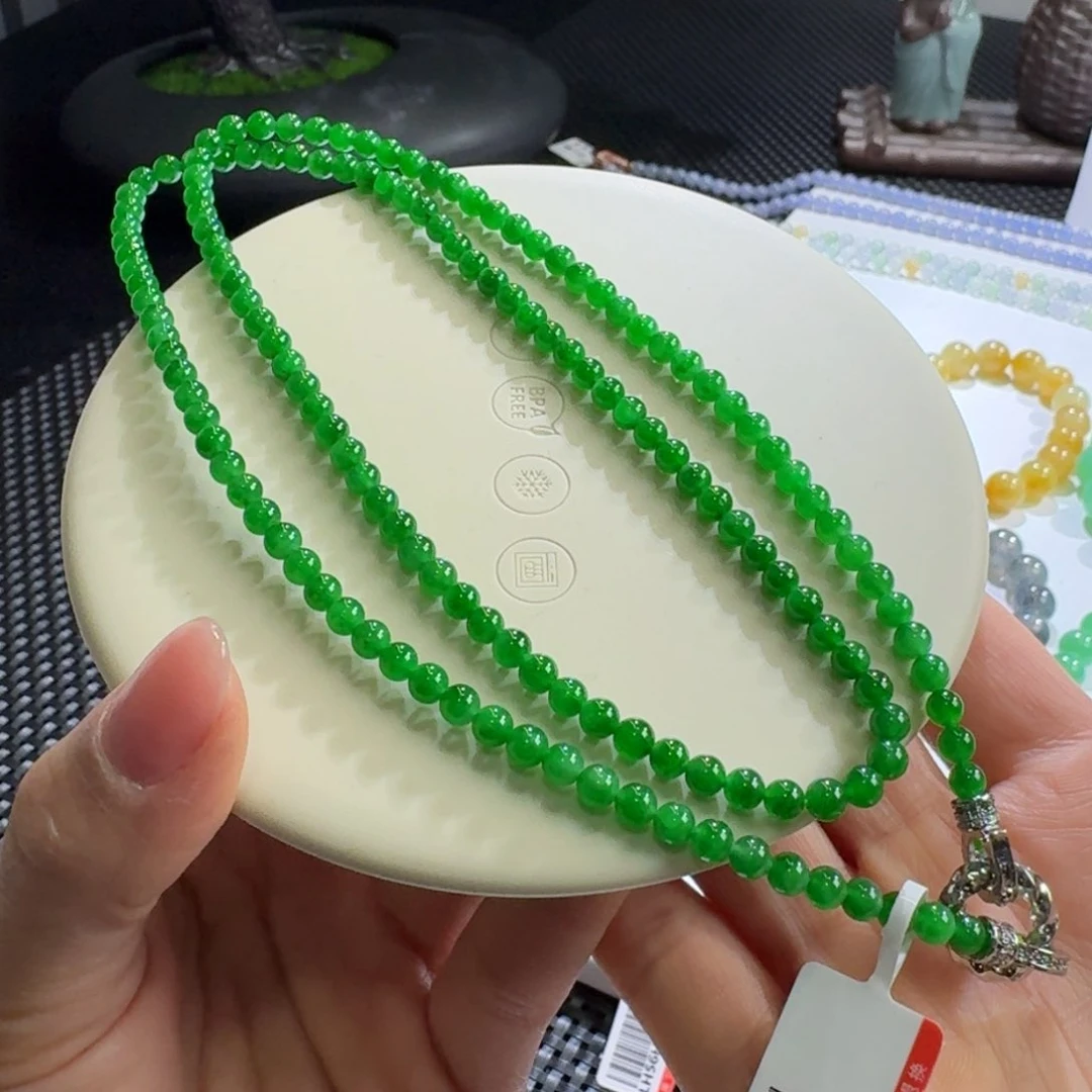 翡翠颈饰未镶嵌新款冰胶浓正阳小米珠长串4.2nm