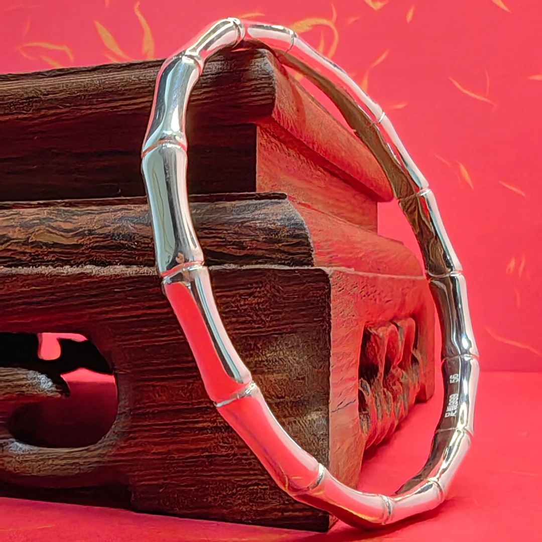 足银手镯 竹节亮面 闭口足银手镯 时尚经典光面节节高升气质精美