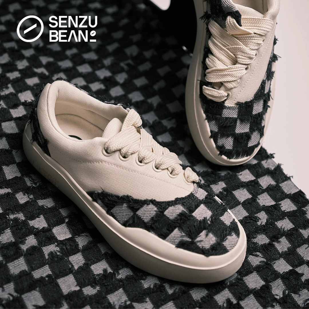 SENZUBEANSlantera黑格流苏鞋休闲防滑耐磨低帮SZB仙豆仙豆板鞋