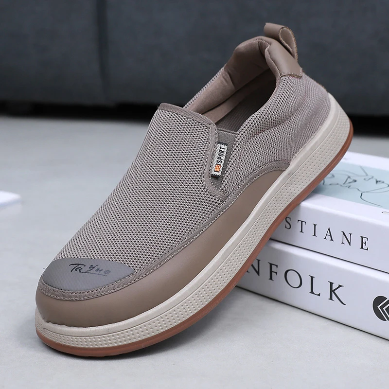 2025春秋新款一脚蹬老北京布鞋男单鞋透气网面防滑休闲平底爸爸鞋