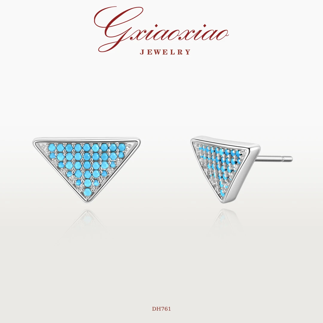 G XIAOXIAO 镀K金【蓝梦幻角】法式复古高级蓝色三角形耳环 DH761