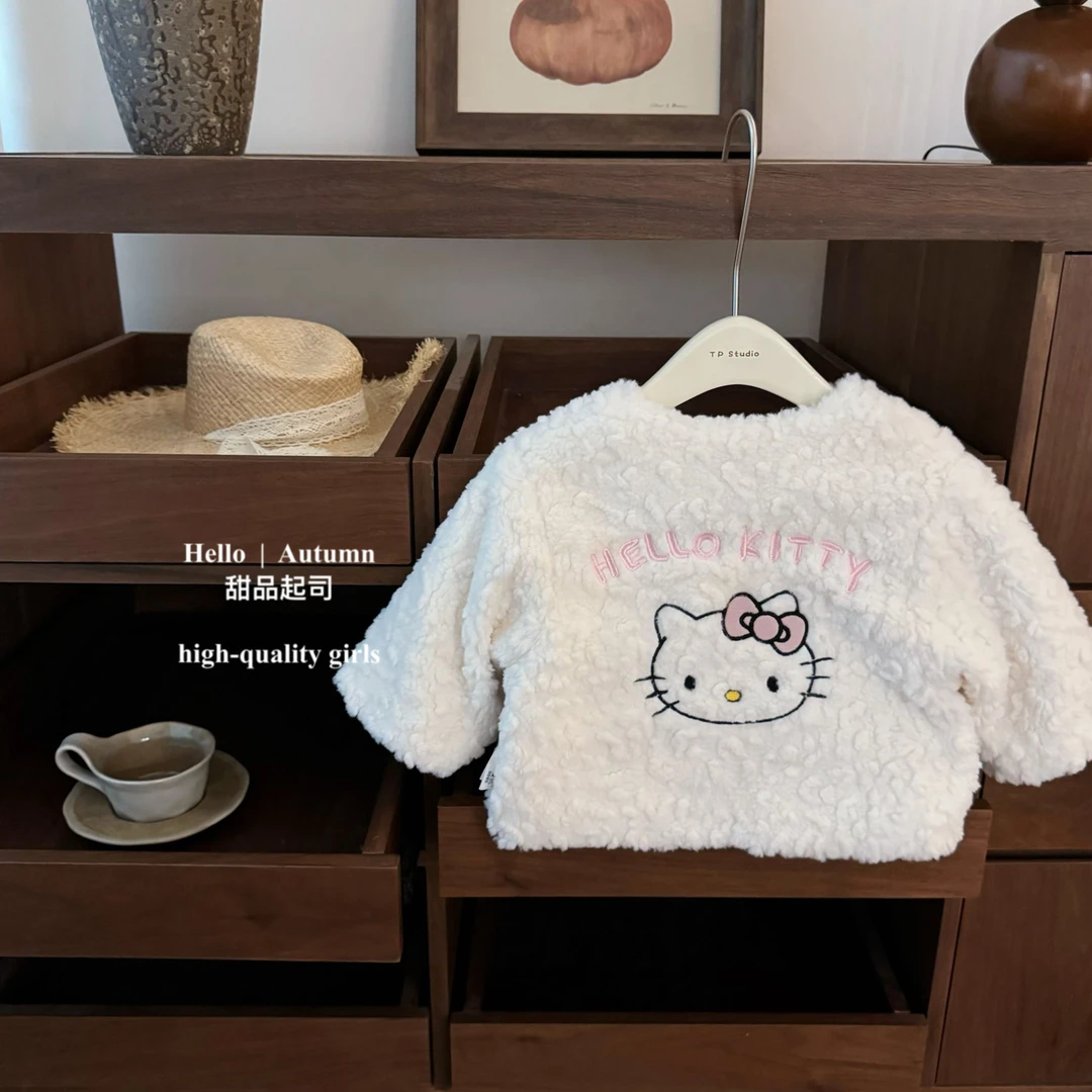 【甜品起司】原创设计！秋冬女童米可爱粉KT加绒毛毛外套洋气棉服