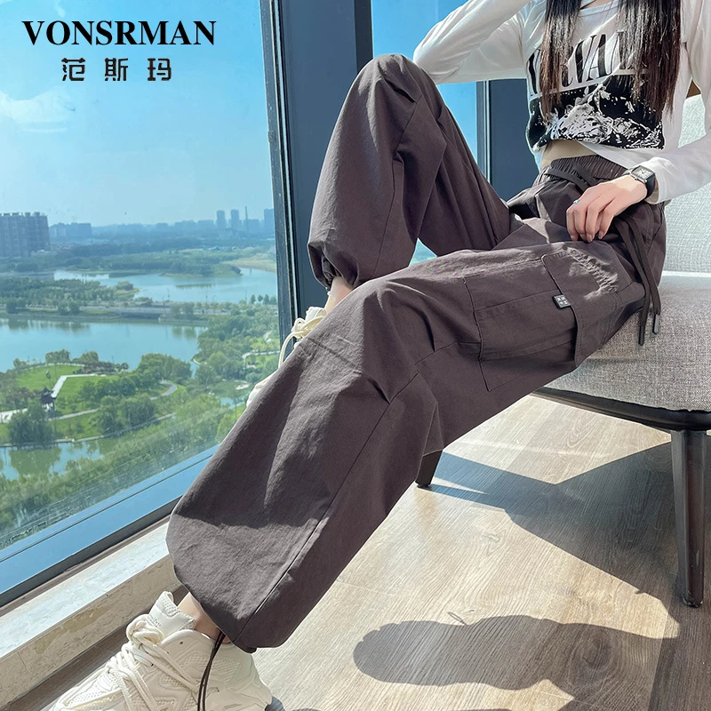 美式工装裤女2025秋季新款高腰阔腿显瘦束脚登山小个子休闲运动裤