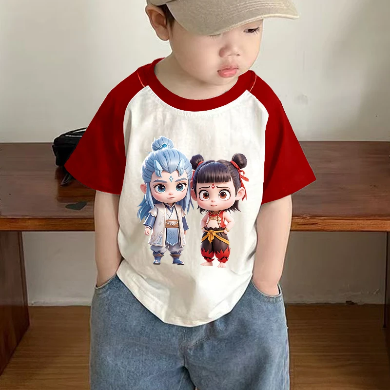 哪吒儿童纯棉短袖T恤2025夏季新款衣服男女童上衣中小童半袖宽松