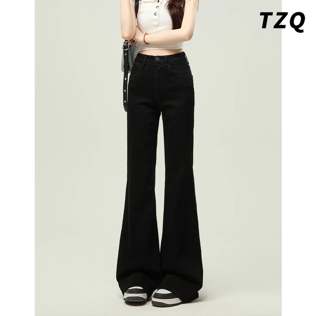 黑色微喇牛仔裤女2025秋季爆款高腰显瘦弹力修身拖地裤TZQ2580106