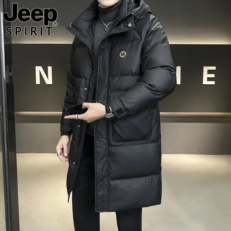 JEEP SPIRIT冬季中长款羽丝棉服男新款潮牌时尚连帽百搭三防外套