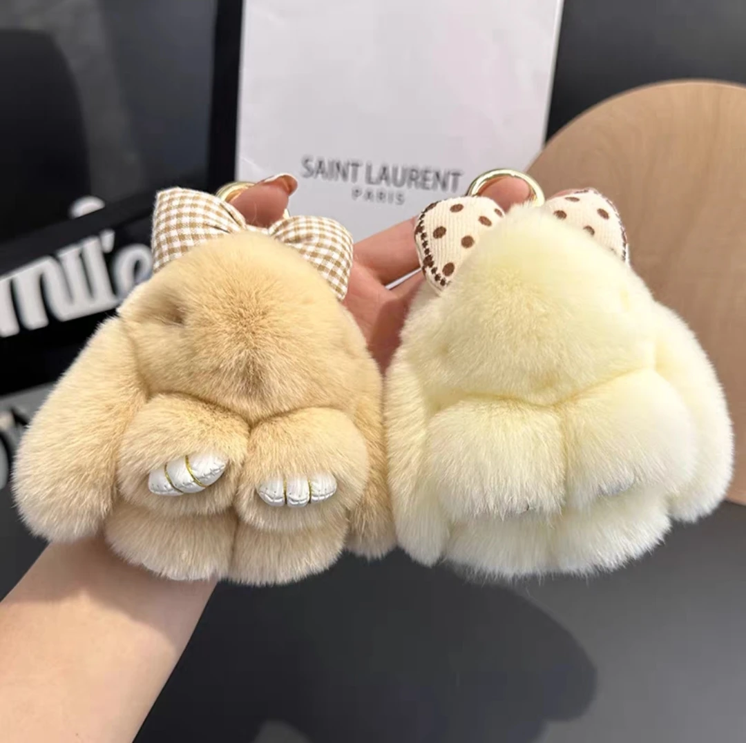 【专柜同源】蝴蝶小兔子  獭兔毛皮草挂件钥匙背包轻奢饰品