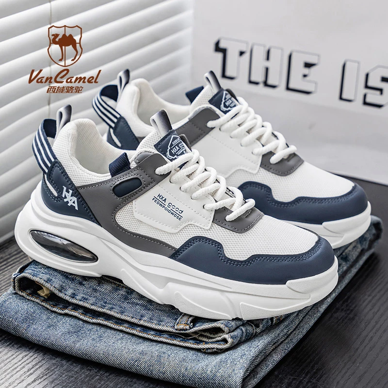 VANCAMEL/西域骆驼男鞋2025秋季男士休闲运动鞋厚底增高网面鞋男