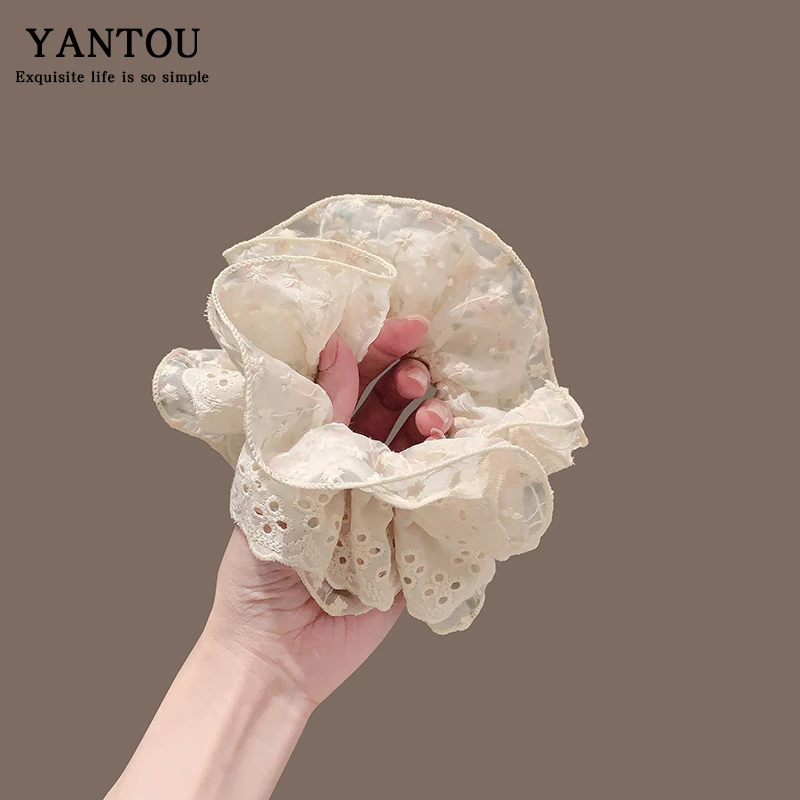 法式芭蕾复古蕾丝大肠发圈女高级感丸子头慵懒风超大号发饰头绳