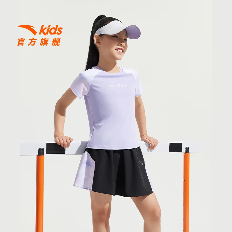 安踏儿童女中大童运动套装2025夏季透气速干训练跑步短袖短裤裙