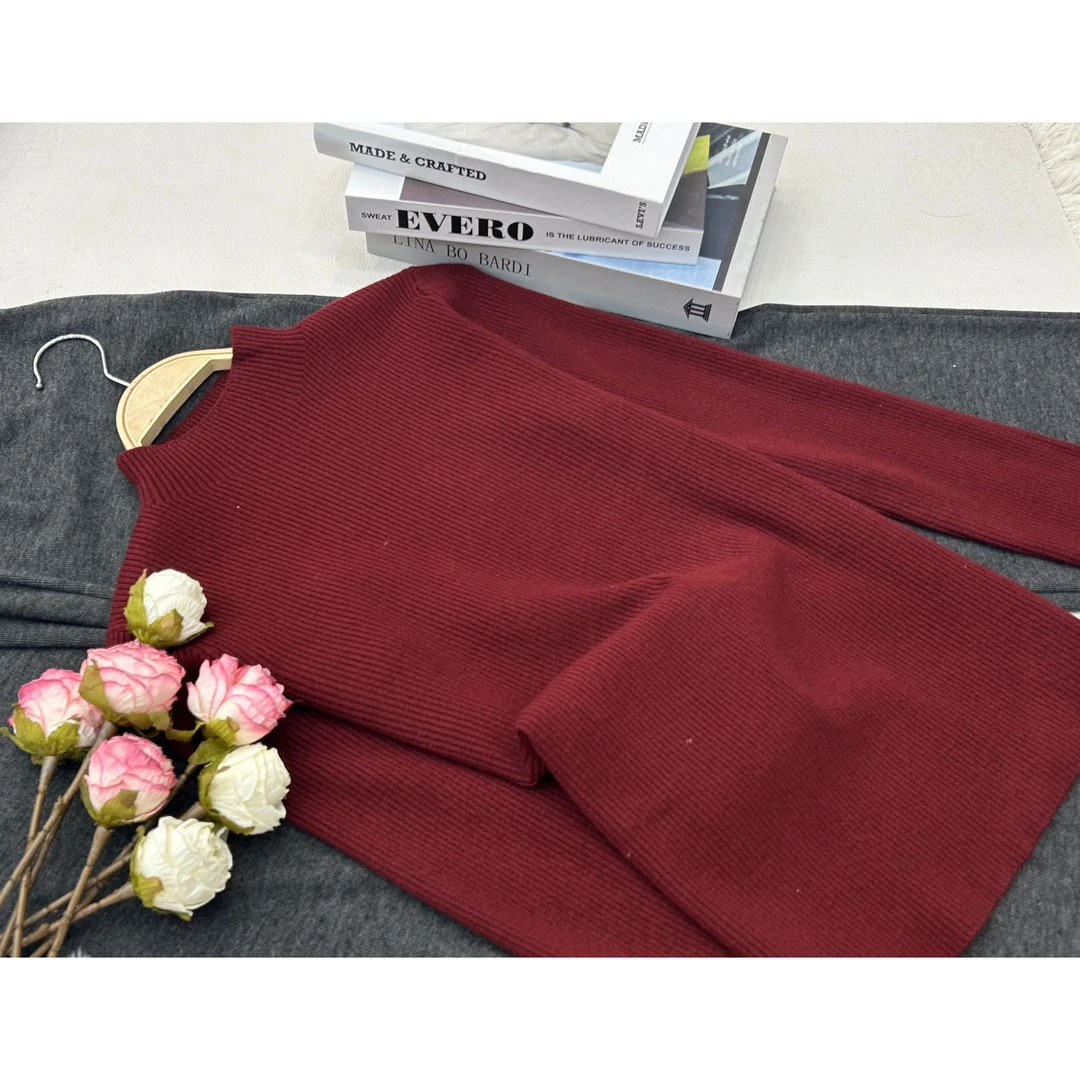 【红色马蹄袖打底】百搭气质款针织长袖上衣QC2321