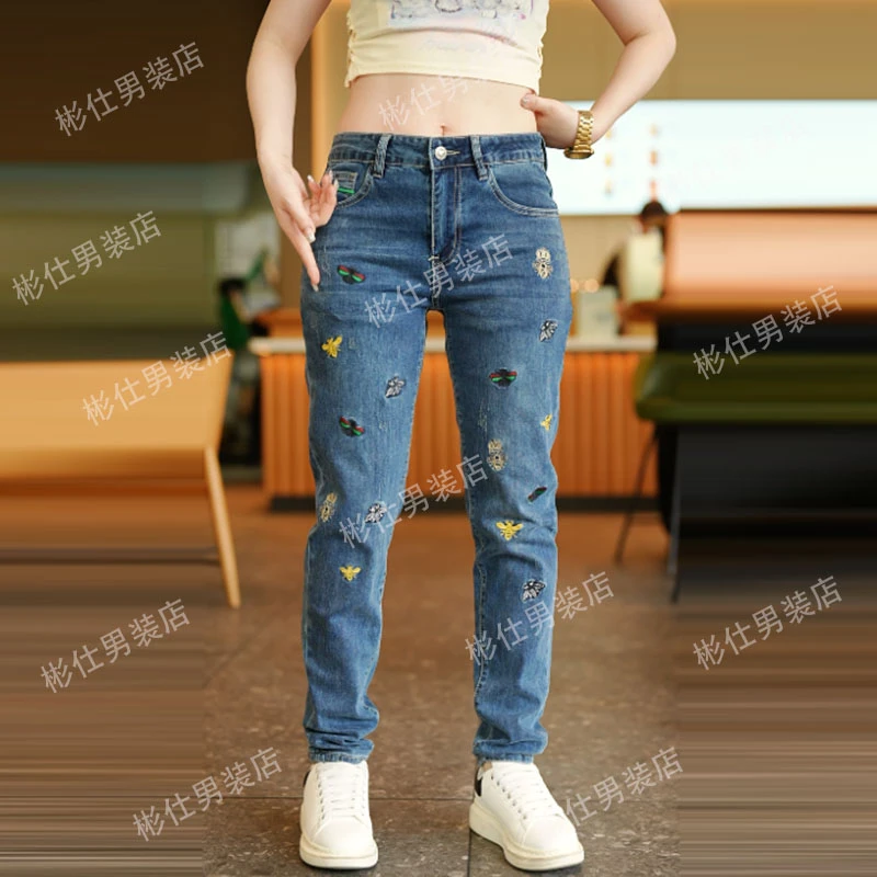 牛仔裤男士2025新款复古怀旧欧货裤子男裤高端刺绣小直筒裤长裤
