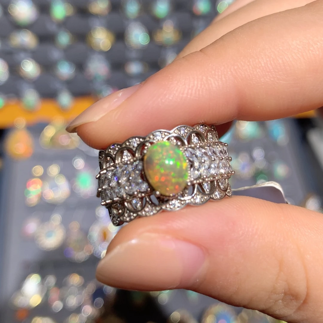 欧泊银S925镶嵌欧泊戒指t