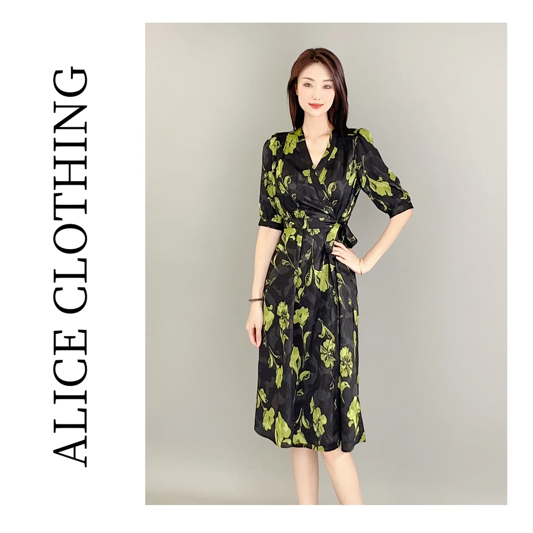 6ALICE“女人花”优雅连衣裙明媚印花显瘦绑带H2137578W