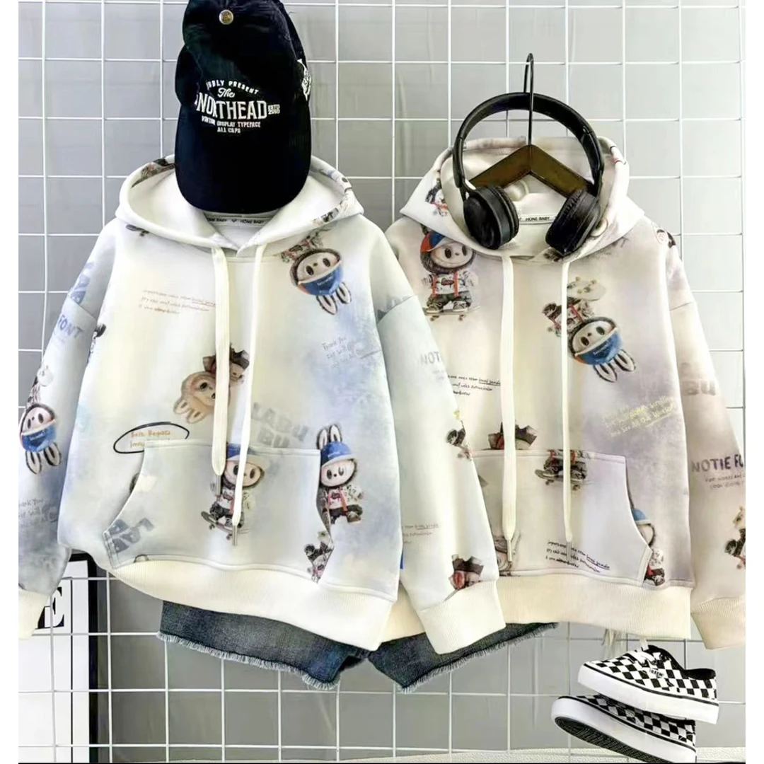 休闲卡通风春秋B类字母印花常规带帽卫衣时尚春季多巴胺穿搭