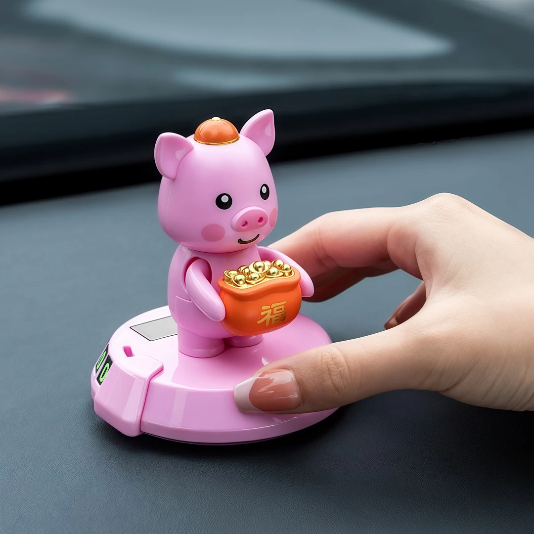 汽车太阳能摇头公仔网红可爱卡通萌趣车载中控台停车号码摆件装饰