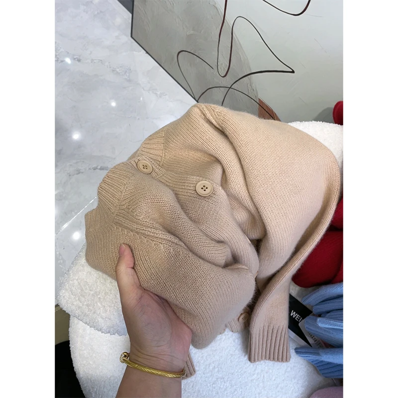 韩系软糯针织开衫女纯色宽松圆领长袖温柔风毛衣KS600咖色