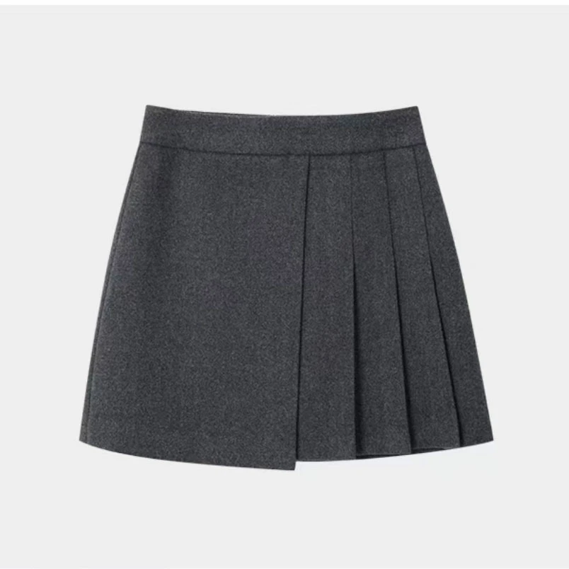 【1239-1】冬季羊毛呢百褶裙短裙 极简风高腰半身裙秋冬显瘦A字短裙