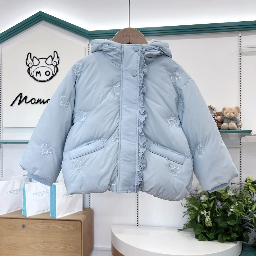 MOMOCO冬季新款女童蓝色爱心甜美洋气时尚羽绒服外套77880102005