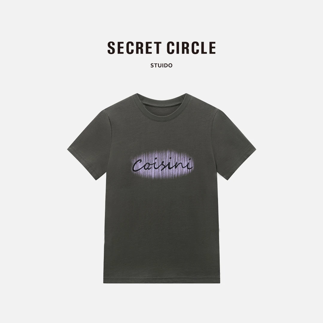 2025夏季高奢女装"灰紫"时尚字母短袖百搭圆领休闲上衣 B1182