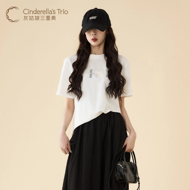 灰姑娘三重奏C·夏季新款时尚休闲简约百搭黑 白短袖T恤H252119387