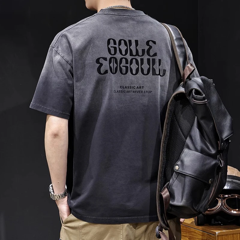 MR.MUDI/穆迪先生洗水渐变短袖t恤男士夏季2025新款高端重磅体恤