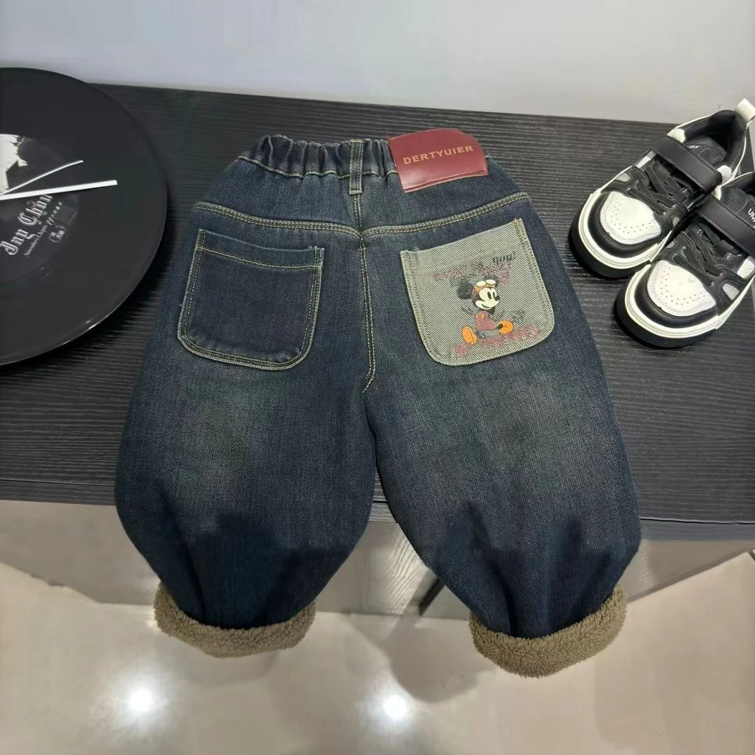 男童加绒加厚牛仔裤宝宝冬款直筒裤2024冬季新款儿童一体绒裤子潮