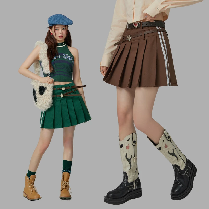 A002【金拐子专属】CHUU百褶洋气小众a字半身裙-F