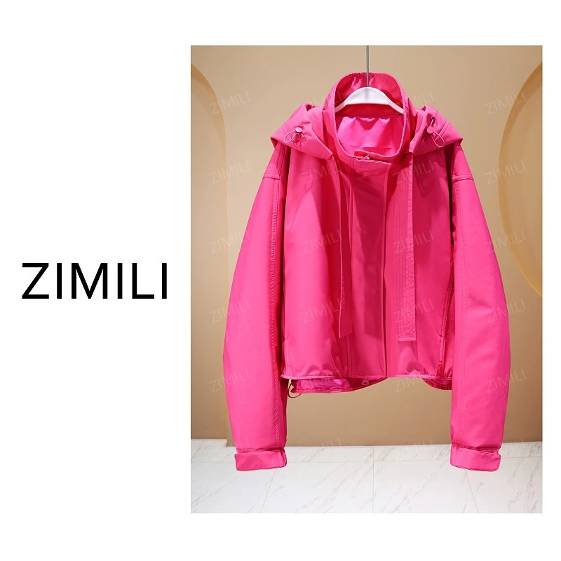 【亮哥女装】2025冬季加厚璀璨洋红连帽时尚休闲外套10076-C0
